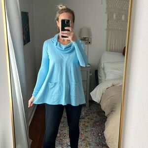 Mododoc Blue Tunic Cowl‎ Neck with Pockets Size XS